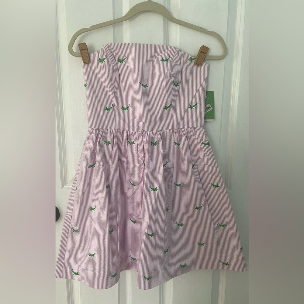 NWT Lilly Pulitzer Party Hopper Embroidery Pink Hyacint Strapless Dress Size 4